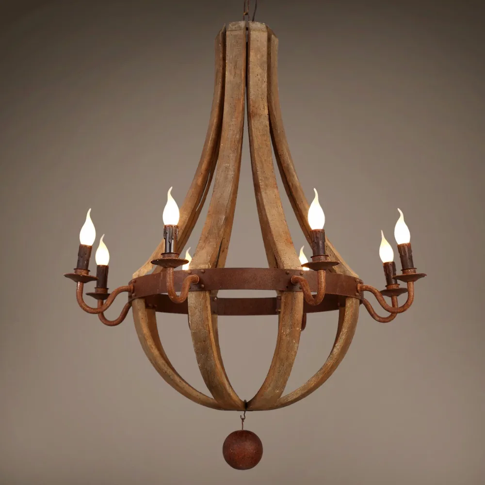 Европейский краткое винтажное дерево Lmap Бар Ресторан деревянное ведро Hanglamp