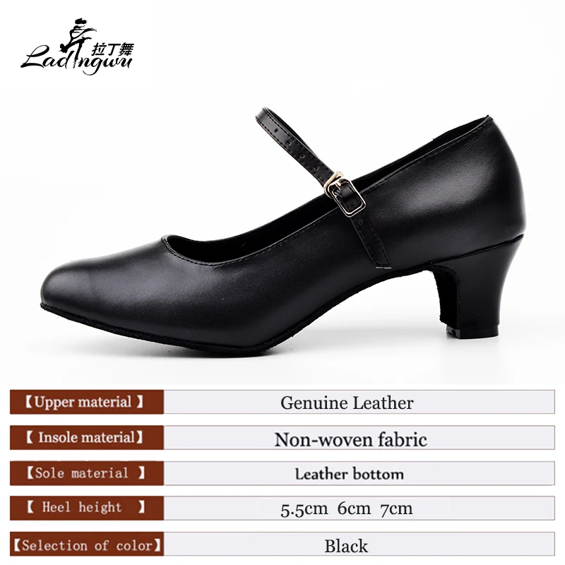 Ladingwu бальные туфли с мягкой подошвой женские из натуральной кожи черные для