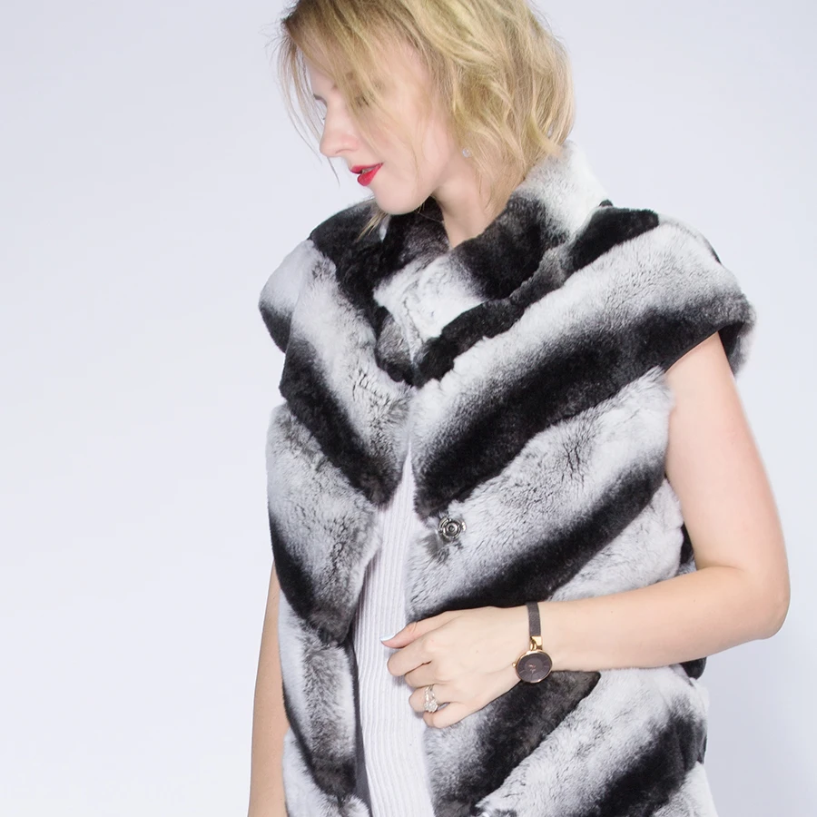 2022 New Fashion Rex Rabbit Vest Mandarin Collar Thick Warm Fur Winter Women Real Fur Coat Winter Jacket Women enlarge