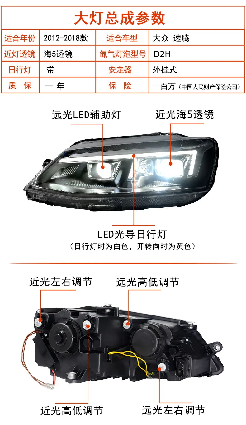 Binfu для VW JETTA MK6 2011 2012 2013- светодиодные фары головного света желтый перемещение указатель поворота фары, автомобильные аксессуары