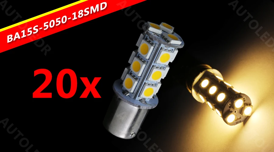 

20pcs 1156 BA15S 5050 SMD 18 LED Warm White Car Auto RV Tail Brake Turn Parking Lights Lamp Bulb DC12V