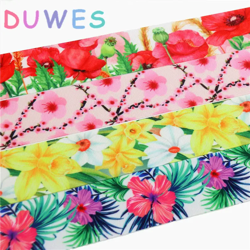 

DUWES 1.5'' Free shipping cherry flowers printed grosgrain ribbon Accessory hairbow headwear DIY decoration 38mm D767