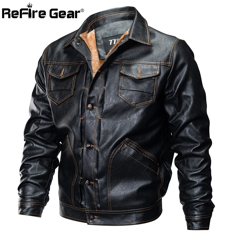 Refire gear зимняя куртка из искусственной кожи Мужская тактическая армейская куртка-бомбер теплая военная куртка-пилот Толстая шерстяная подкладка мотоциклетная куртка