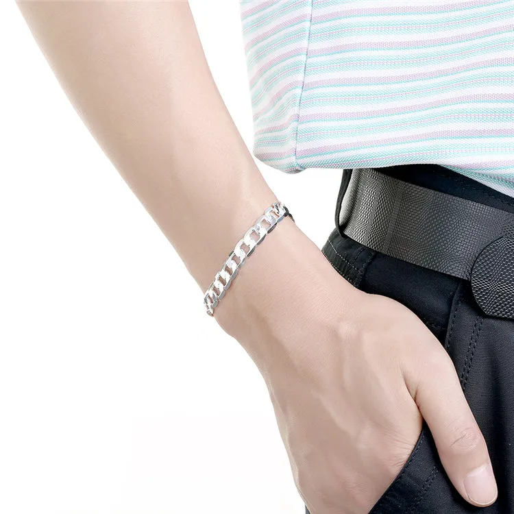 Серебряные браслеты 925 для мужчин и женщин ширина 8 мм браслет цепочка обручи