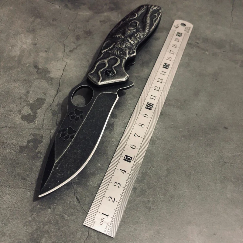 3D Волк король резной Stonewash тактический нож Высокое качество выживания кемпинг охотничьи ножи Открытый карманный складной нож с лезвием подарок