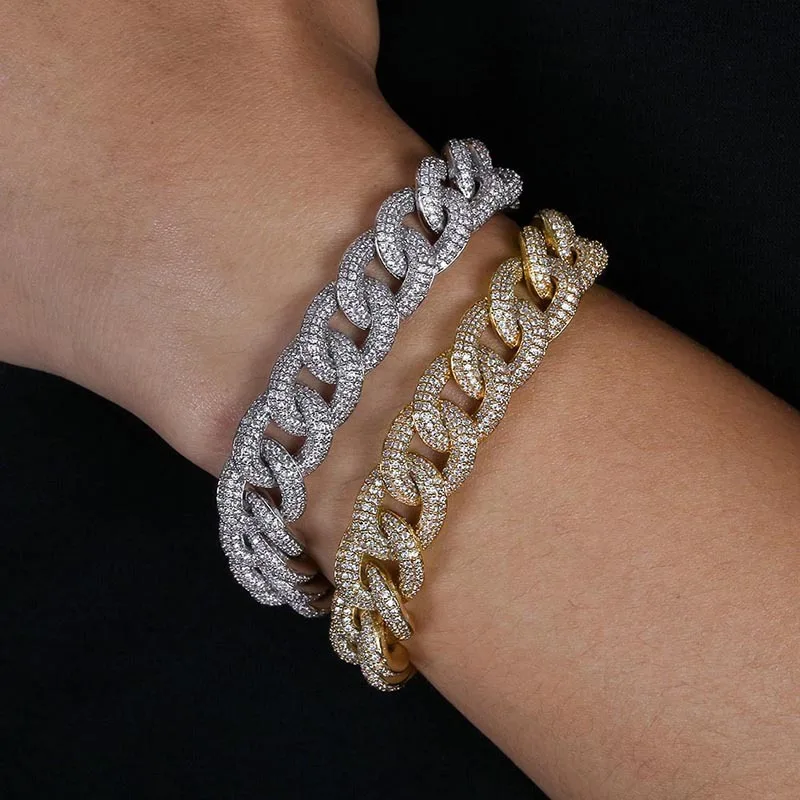 

10mm Full Iced Zirconia Curb Cuban Link Bracelet Long Bail Mens Gold Silver Color Personalized Micro Pave Bracelet Charm Jewelry