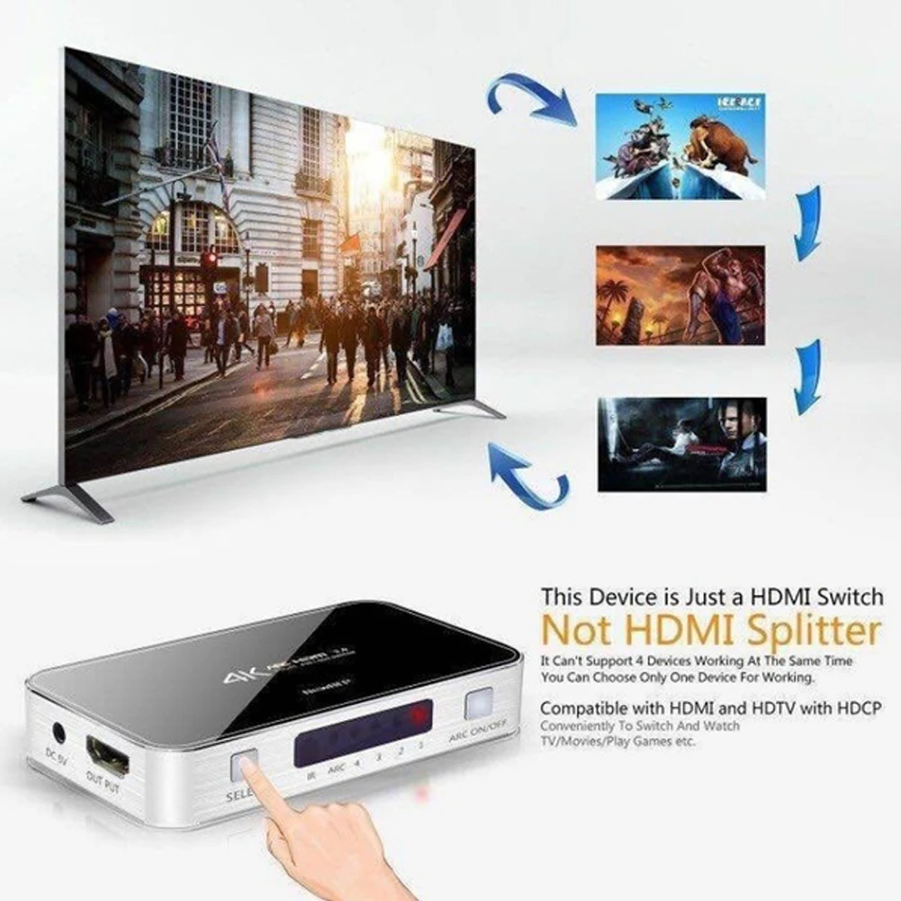 Селектор HDMI 2 0 4 вход 1 выход с удаленным коммутатор переключатель FHD 3D | Компьютеры
