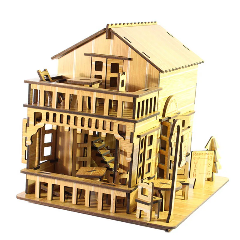 Детские Развивающие DIY 3D головоломки игрушки деревянные сборки Кофейня|puzzle toy|3d