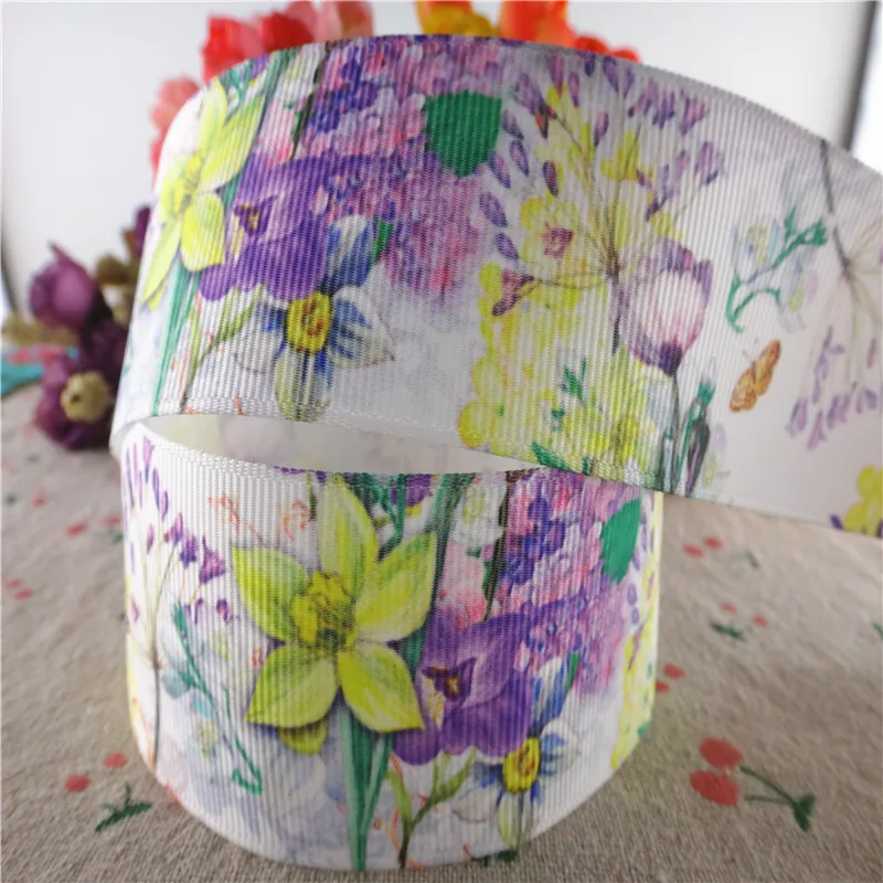 

18031605, 1.5" 38mm 50 yards/lot flowers printed grosgrain ribbons cartoon ribbon DIY handmade materials