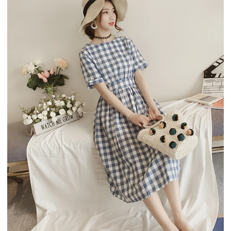 Летнее платье 2018 корейское дамское винтажное желтое клетчатое милое стильное