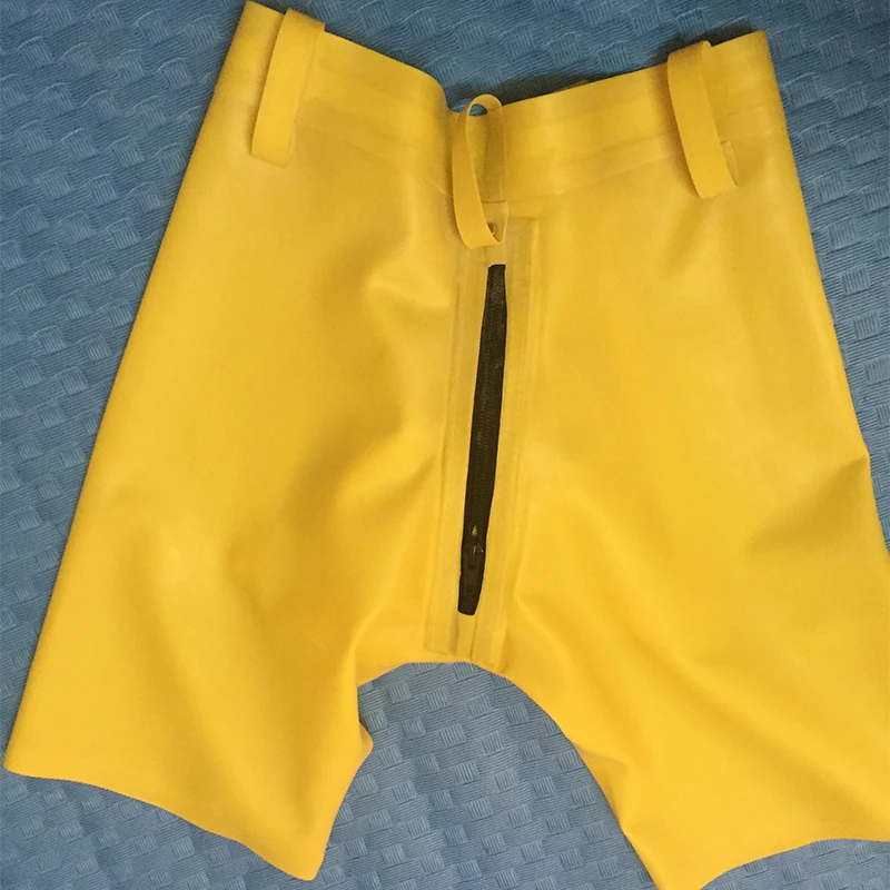 

0.4MM Thickness Yellow Latex Men's Codpiece Short Pants Sexy Latex rubber Tight Breeches Back zipped