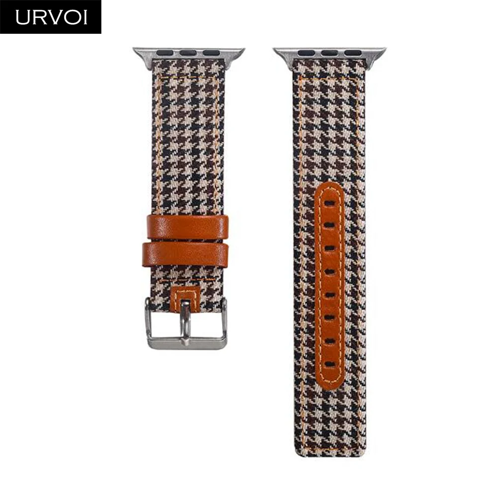 URVOI холщовый ремешок для apple watch series 4 3 2 1 ремешок для iwatch холст с классической пряжкой кожа сзади 40 44 мм - Цвет ремешка: Style 3