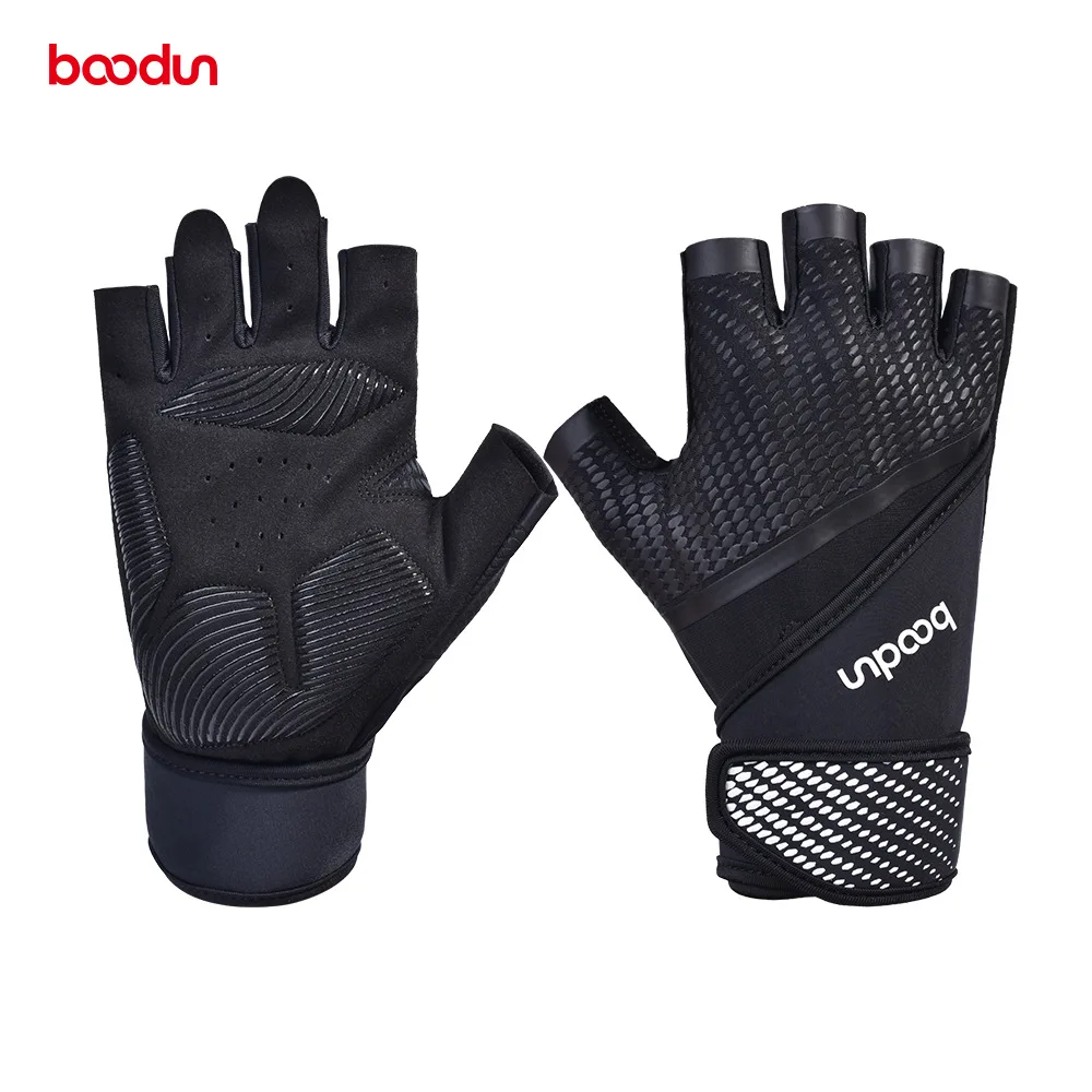 

BOODUN Men Gym Gloves Shockproof Bodybuilding Weight Lifting Gloves Crossfit Fitness Sport Training Gloves with Wrist Straps