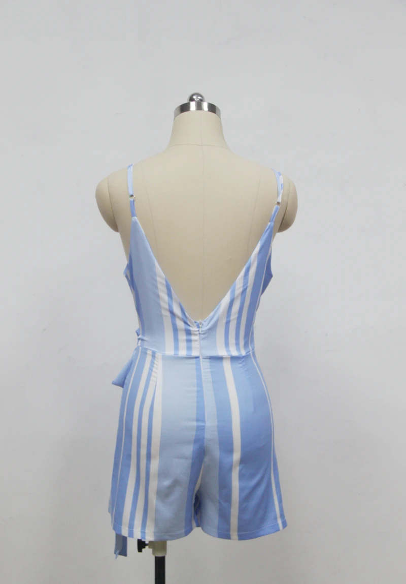 Новый комбинезон женский в синюю полоску на бретельках с поясом молнии сзади macacao