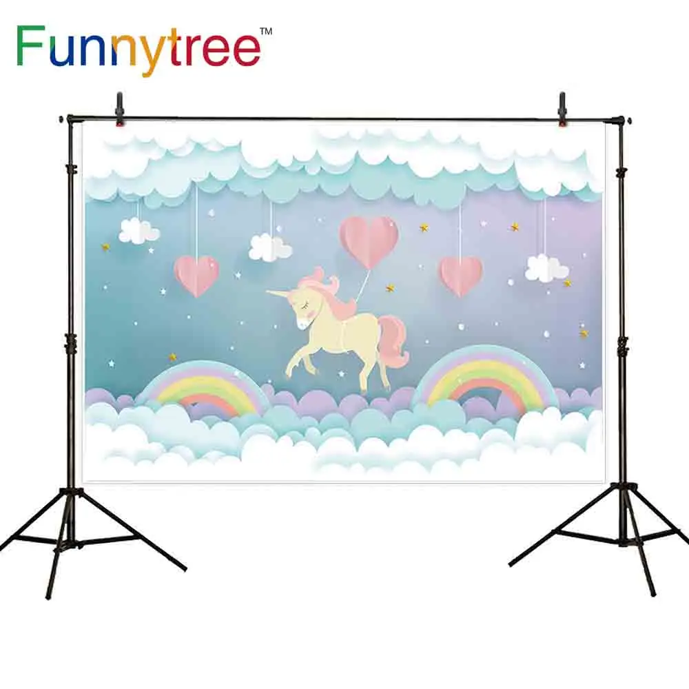 

Funnytree backgrounds for photo studio clouds paper rainbow hearts baby birthday party unicorn backdrop photography photocall