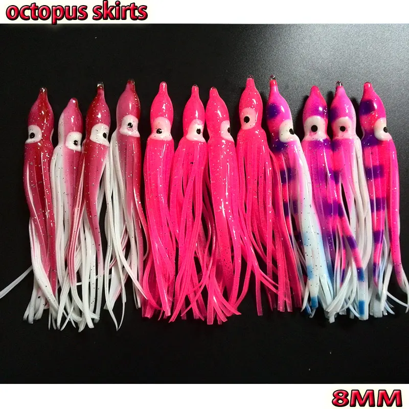 

2017 mixed 3color artificial bait skirt octopus saltwater fishing lure length is 8CM number:12pcs/lot