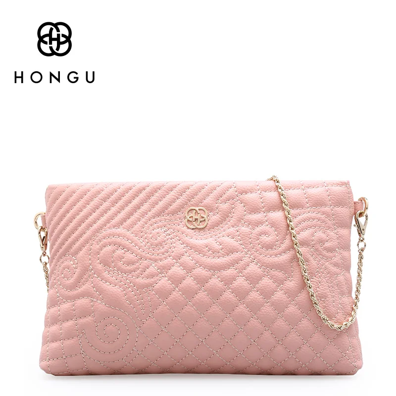 HONGU Luxury Genuine Cow Leather Evening Bag Women Messenger Shoulder Handbag Chain Business Wallet Functional Beach Storage | Багаж и