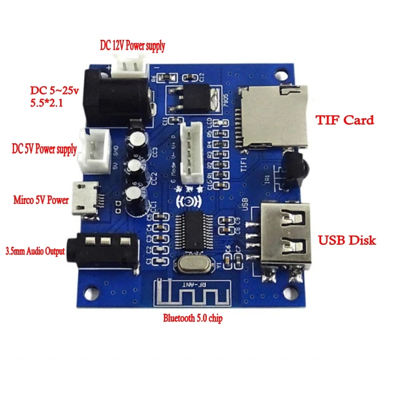 Bluetooth 5,0 аудио приемник беспроводной 3,5 мм USB диск TIF карты декодирования цифровой APE FLAC MP3 плеер