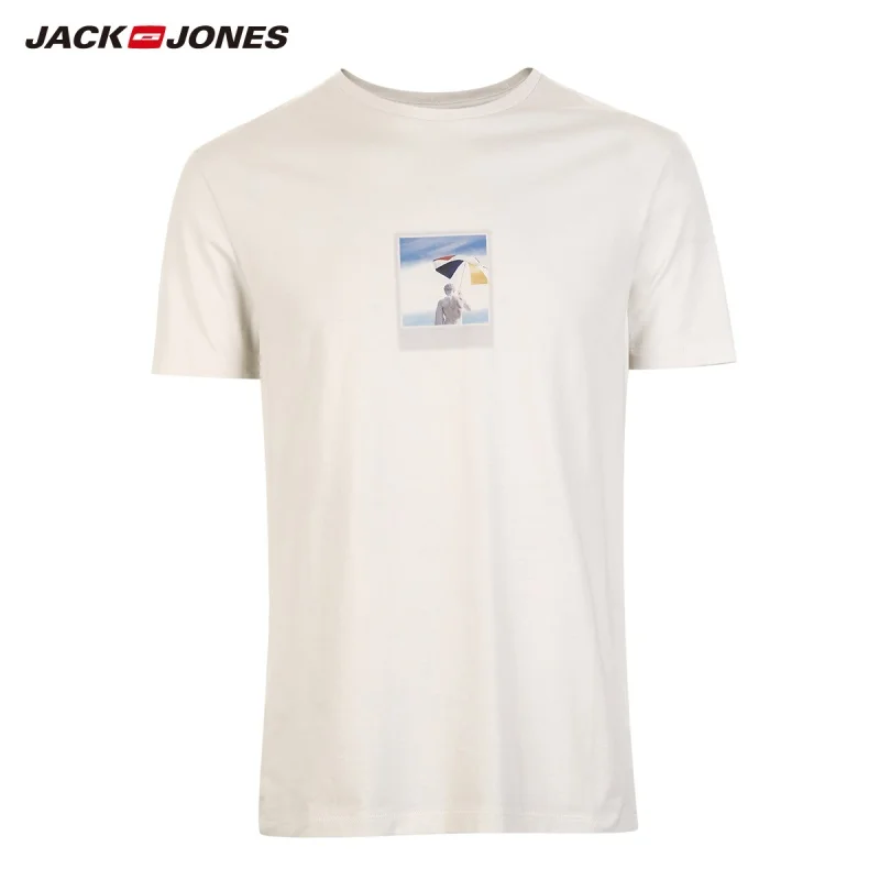 Мужская футболка с принтом JackJones из 100% хлопка в пляжном стиле Menswear 219101527|Мужские