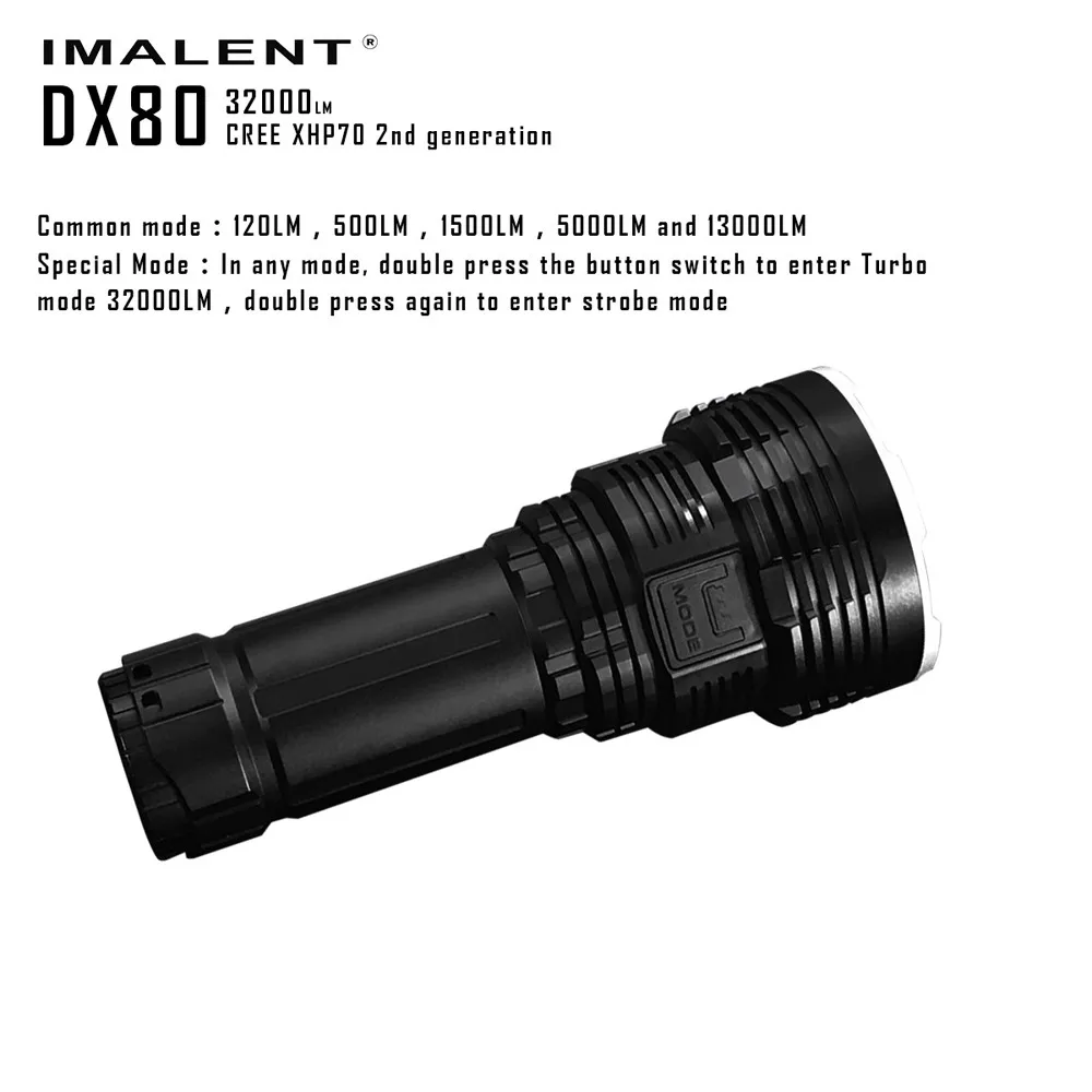 IMALENT DX80 светодиодный светильник-вспышка Cree XHP70 32000 лм 806 метров перезаряжаемый светильник фонарь для поиска МОЩНЫЙ СВЕТИЛЬНИК
