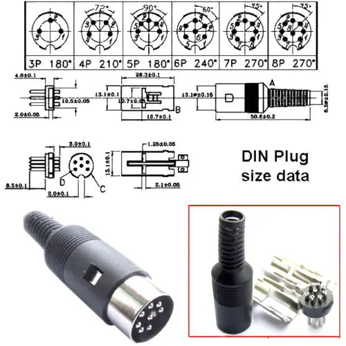 5 шт. DIN 3 4 5 6 7 8 Pin DIN штекер с пластиковой ручкой+ гнездо Hulled Панель Крепление Шасси Разъем паяльник