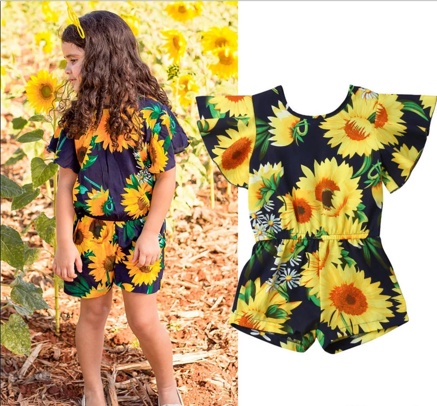 

Hot Sale Toddler Kid Baby Girl Clothes Sunflower Jumpsuit Romper Babies Girls Sweet Summer Outfits Kids Lovely Rompers