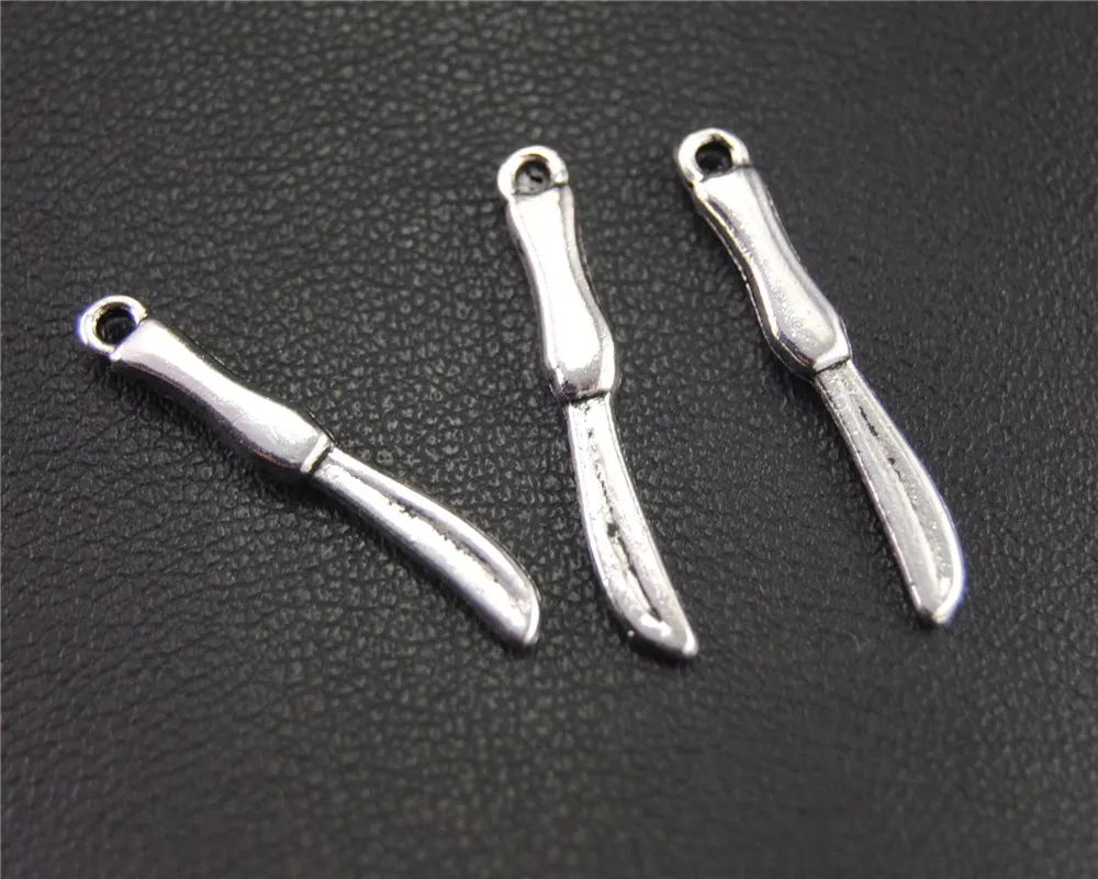

50pcs Silver Color Fruit Knife Charm Pendant DIY Necklace Bracelet Bangle Findings 25X4mm A1940