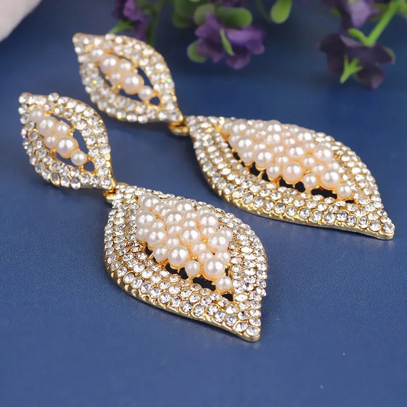 FARLENA Imitation Pearl Drop Earrings for Women, Elegant Leaf Shape Crystal Earrings for Wedding, Prom, Party Accessories, ER053 image 5