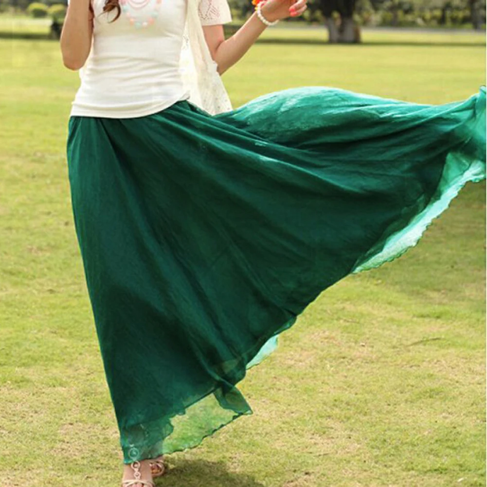 

New Chffion Elegant Skirt Womens Fashion Solid Color Long Skirt Lady Beach Skirt