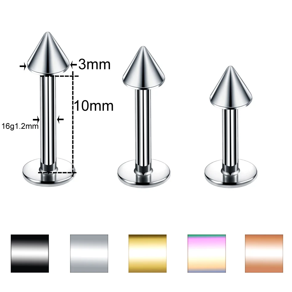 Labret Ring Spike 3 шт./лот, стальное разноцветное кольцо для губ, сегментное кольцо для бровей, кольцо в форме подковы, кольцо из бисера, серьги, ювелирные изделия для тела, пирсинг - Окраска металла: Labret Ring Spike