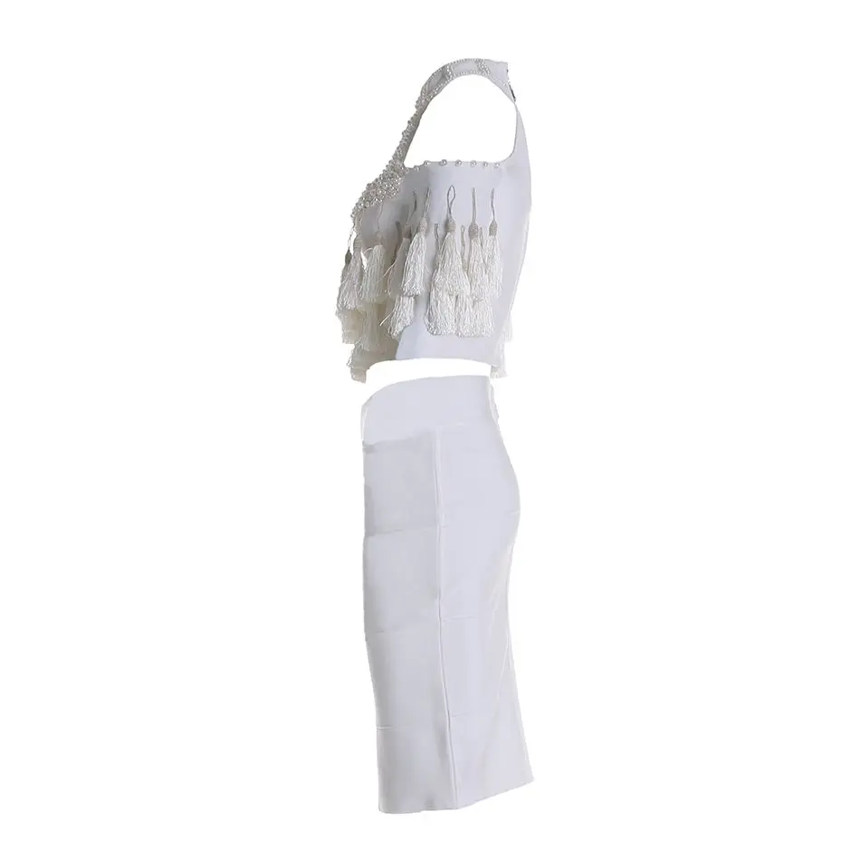 Кисточкой Два комплекта женское платье однотонные белые с открытыми плечами