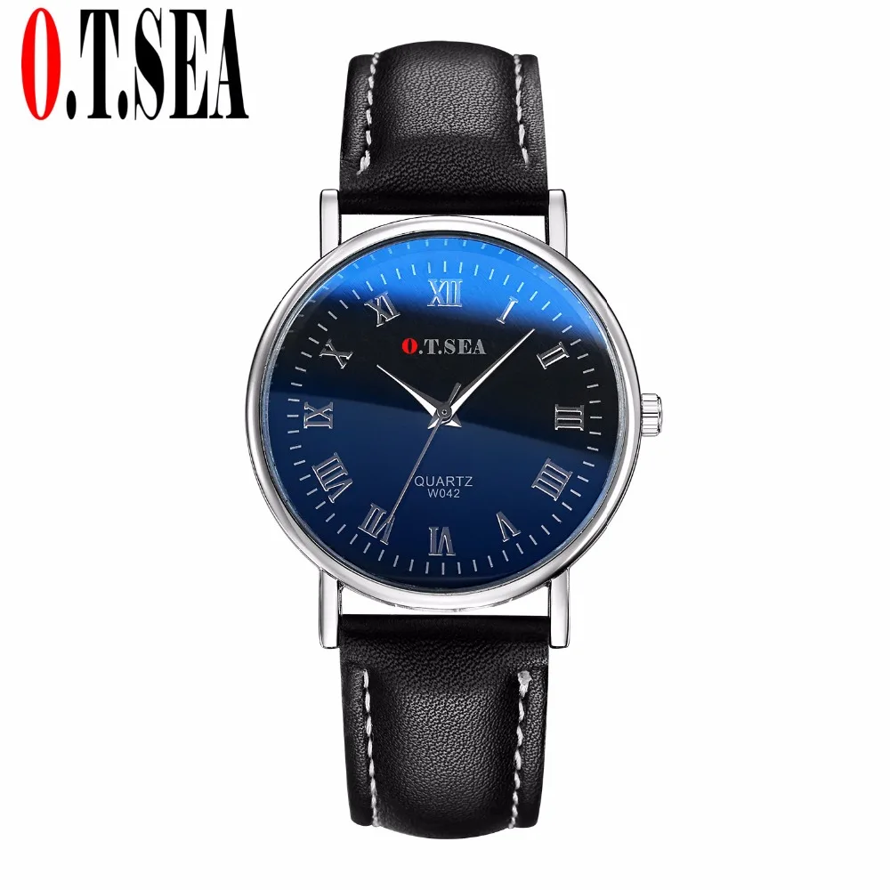Мужские кварцевые часы в стиле милитари O.T.SEA Blue Ray Glass из искусственной кожи