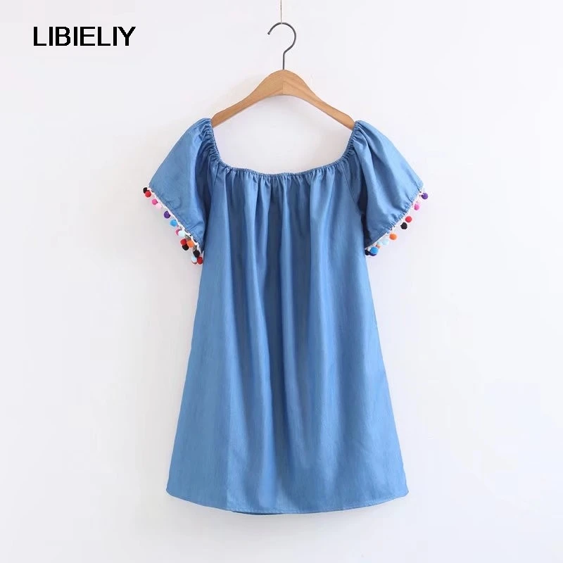 Новинка однотонное свободное мини платье с открытыми плечами красивые летние