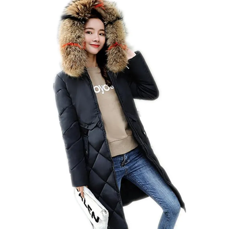 

Fashion 2018Winter Jacket Women Colorful Big Fur Hooded Thick Down Parkas Long Female Jacket Coat OL Warm Winter Outwear Q999