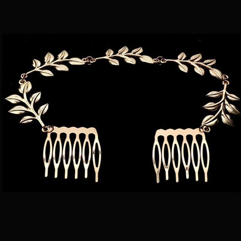 Мода сусальное золото головной убор гребень для волос с листьями клипсы