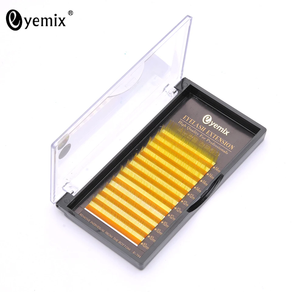 Eyemix 10 12 14 мм микс длина один лоток желтый цвет шелковые ресницы ручной работы
