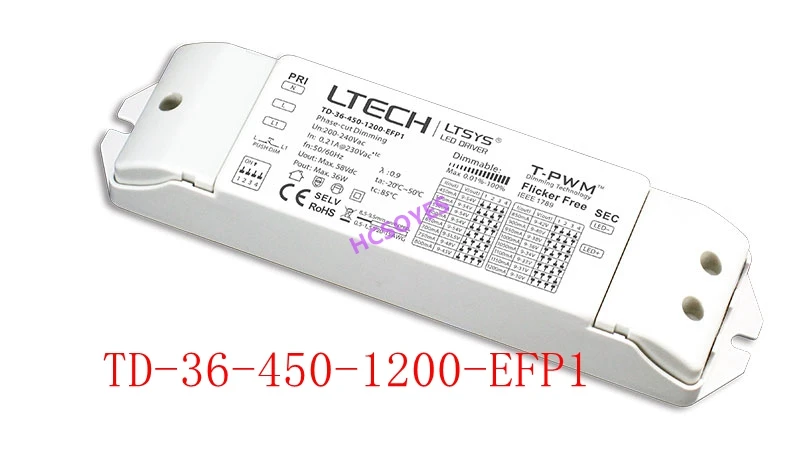LTECH TD-36-450-1200-EFP1 уменьшение напряжения постоянного тока питания 36 Вт 450-1200ма (200-240В