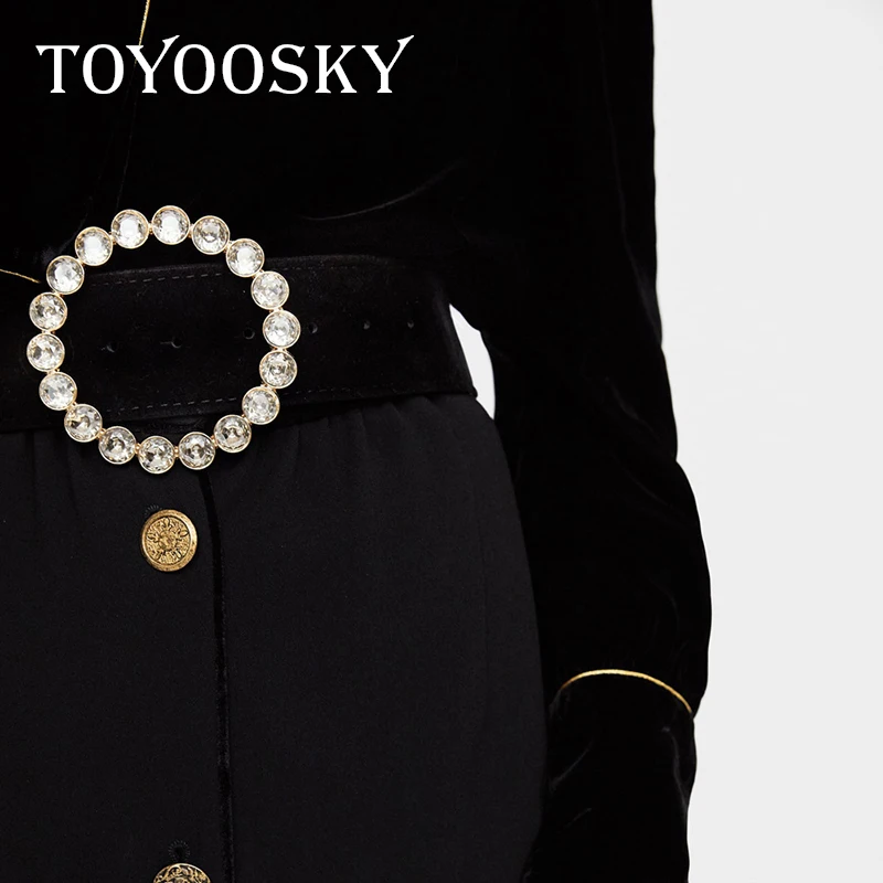 

TOYOOSKY Belts For Women Circular Set with Diamonds PU Decoration High Quality Waist for All-Match Casual Belts 2019