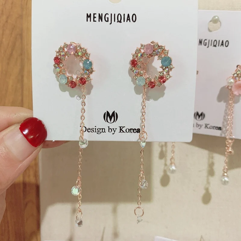 Женские длинные серьги капельки MENGJIQIAO новые элегантные розовые с блестящими