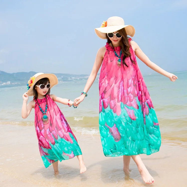 Шифоновое платье для матери и дочери с цветочным принтом mom and kids daughter dressmother | Сочетающаяся одежда для семьи -32828079654