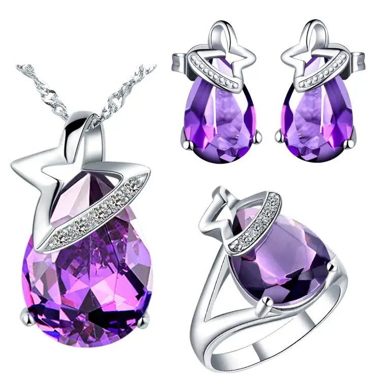 Женский свадебный юбилей светло голубой кристалл ожерелье/кольца/серьги белый