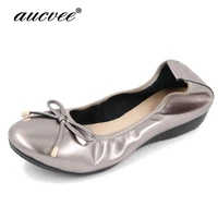 aucvee brand plus size 34 43 new 2019 soft and comfortable bow women shoes egg roll ballet shoes pregnant flat boat shoe f428