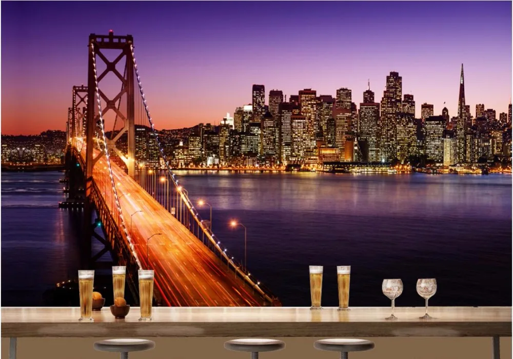 3d обои на заказ фото нетканый настенный мост город ночью украшение живопись