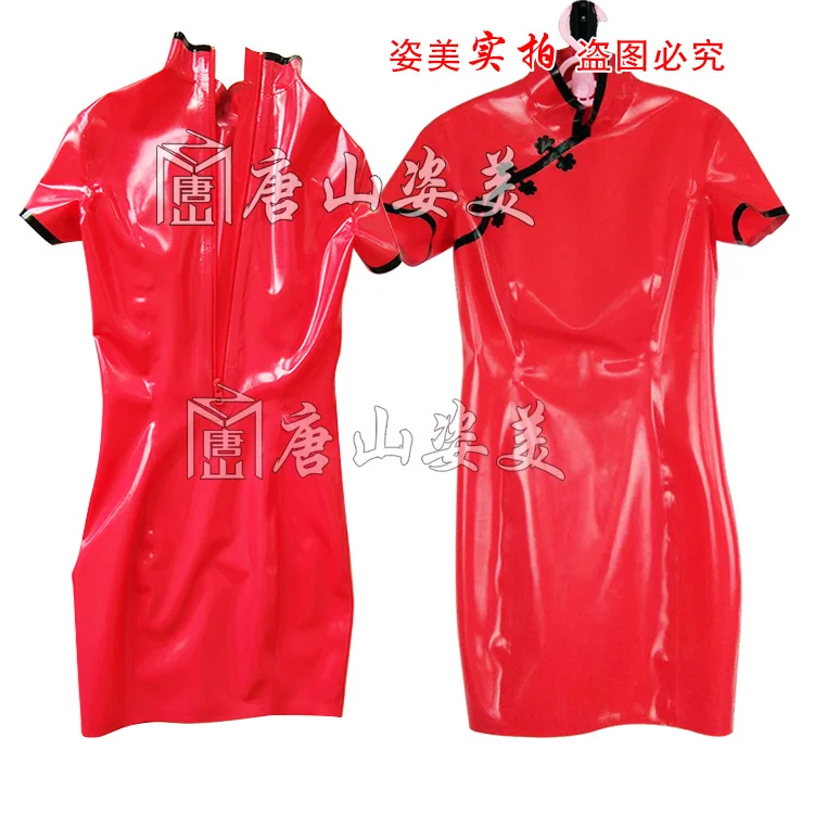 Женское мини платье из латекса и резины на молнии сзади Чонсам 100% натурального с