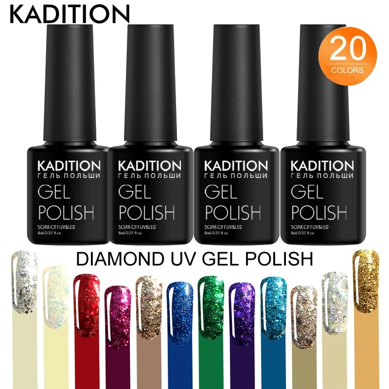 KADITION 8 мл Гель лак для ногтей Цветной 3D супер блестящий УФ гель Алмазный