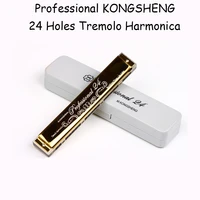 24 holes harmonica c key tremolo golden mouth organ adult wind musical instruments educational gifts for kids children beginner