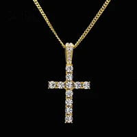 cara new bling bling full rhinestone cross necklace fashion mens gold color zinc alloy cross pendant chain necklace cagm0037