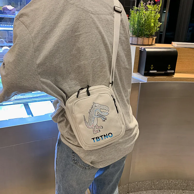 2019 New Original Design Ladies Canvas Shoulder Bag Cartoon Dinosaur Printing Handbags Fashion Wild Messenger Yellow Flay | Багаж и сумки