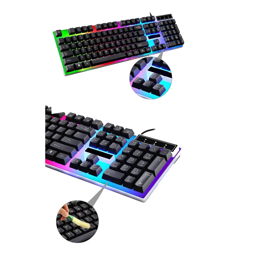 

New 2017 LED Rainbow Color Backlight Gaming Game USB Wired Keyboard Mouse Set drop shipping 0908