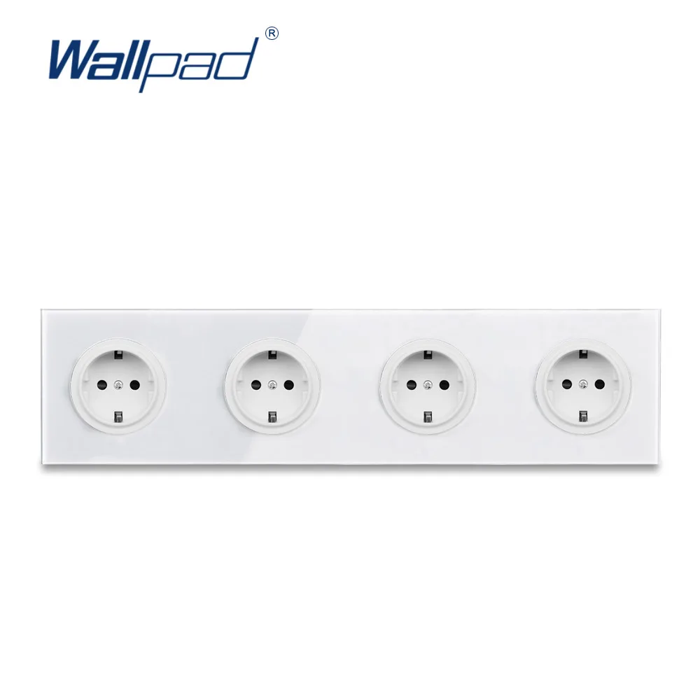 

Wallpad L6 White Quadruple 4 Way German EU Plug Schuko Power Outlet Wall Socket with Tempered Glass Panel 344*86mm 4 Port 4 Gang